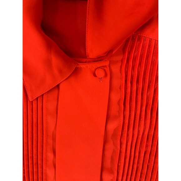 CHRISTIE & JILL Blouse Size 10 RED Polyester Sateen Pleated Hidden Button Collar - Picture 9 of 13